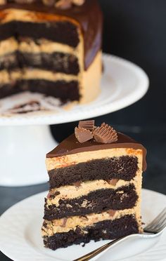 a slice of chocolate cake on a plate with a fork