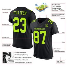 Order the jersey with special name & number you want from our shop, making a vibrant look on the field or daily life! Features: 1. Material: 100% Recycled Polyester-Body; 88% Nylon/12% Spandex-Neckline, Sides, Sleeves 2. Fit: Authentic jerseys have an athletic cut that fits snug in the chest and shoulders. 3. Stitched tackle twill name and numbers 4. Sublimated stripes on sleeves 5. Zone stretch fabric for enhanced movement; Tailored fit designed for movement 6. Moisture-wicking fabric has spong Football Jersey Shirt, Blue Football, St. Patricks Day, Shirt Football, Alpha Kappa Alpha, Football Design, 3d Pattern, Black Jersey, Blue Camo