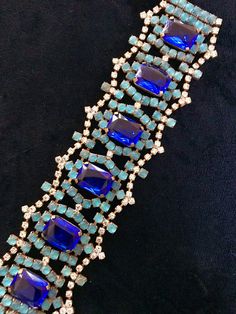 Art Deco Blue Jewelry For Anniversary, Art Deco Blue Cubic Zirconia Jewelry, Art Deco Bracelets With Intricate Design As Gift, Luxury Art Deco Bracelet, Luxury Art Deco Evening Bracelets, Bracelet Tennis, Bohemian Crystal, Teal Wedding, Wide Bracelet