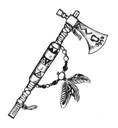 Hatchet Drawing Art, Tomahawk Tattoo, Native American Tattoo Symbols, Indian Canoe, Indian Tomahawk, Native American Bow, Native Drawings, Indian Symbols, Wiccan Tattoos