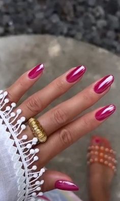 Shine bright this summer with our collection of Pink Chrome Nails for 2024! Pink Chrome Nail, Dark Pink Nails, Pink Chrome, Vacation Nails, Chrome Nails, Shine Bright, Summer 2024