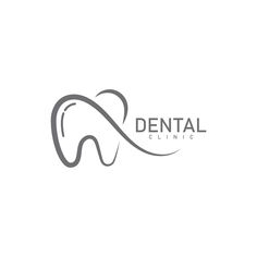 the logo for dental clinic, with an image of a tooth in grey and white