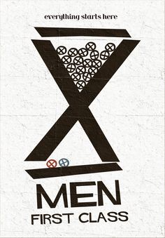 an advertisement for men's first class, with the letter x in black and white