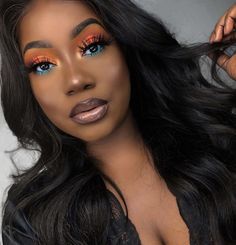 Orange And Blue Eyeshadow Looks Black Women, Orange And Blue Makeup Looks Black Women, Orange And Pink Makeup Looks Black Women, Colorful Eyeshadow Black Women, Orange And Blue Eyeshadow Looks, Colorful Make Up, Orange Makeup Looks Black Women, Orange Makeup Looks