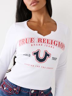 NOTCH LOGO TOP True Religion Outfits Women, True Religion Shirt, True Religion Outfit, True Religion Outfits, Y2k Outfits Aesthetic, Cute Online Clothing Stores, Outfit Pieces, Fall Wardrobe Essentials, Downtown Outfits