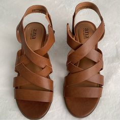 These Synthetic Slingback Sandals Are Perfect For Any Occasion. Ideal For Women, They Feature A Sleek Design That Will Complement Any Outfit. Brown Sandals Size: 6.5 Closure Type: Zip Mid-Height Block Heel And An Open Toe. The Sandals Are Brand New And Come With Their Original Box. Smoke And Pet Free Home! All Orders Ship Next Business Day!!! Vacation Wedge Sandals With Adjustable Straps, Spring Vacation Wedge Sandals With Adjustable Straps, Brown Strappy Slingback Sandals For Spring, Casual Strappy Sandals Medium Width, Casual Strappy Heels With Cushioned Footbed, Medium Width Slingback Beach Sandals, Casual Strappy Slingback Sandals, Medium Width Slingback Sandals For Beach, Sofft Sandals