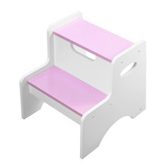 a white and pink step stool on a white background