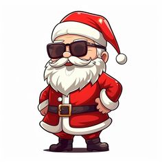 a cartoon santa claus with sunglasses and a beard standing in front of a white background