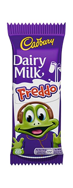 cadbury dairy milk chocolate bar with frog face on the front and purple wrapper