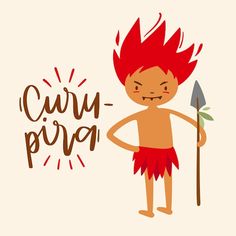 a cartoon character with red hair holding a spear and the words curvy piva