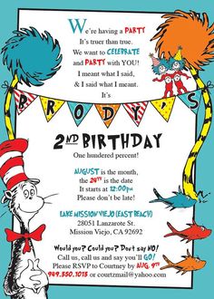 the cat in the hat birthday party card with dr seusst and his friends