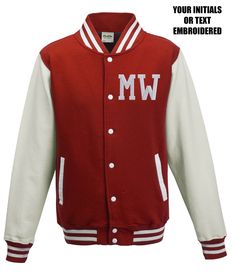 Your TEXT or Initials embroidered on AWDiS Varsity Jacket. Front embroidery default LEFT or RIGHT (at checkout request) You can ask for TEXT for embroidery or Initials (recommended 2 letters max for best look) Optional: BACK embroidery wide 30cm Available sizes: XS - 3XL Material:70% ringspun cotton/30% polyester. Weight:330 gsm *Charcoal 52% cotton/48% polyester. **Heather grey 65% cotton/35% polyester. Features Soft cotton faced fabric. Brushed back fleece. Knitted collar, cuffs and hem withst College Jacket, Back Embroidery, College Jackets, Knitted Collar, School College, Varsity Jacket, Heather Grey, Favorite Outfit, Initials