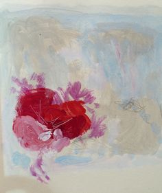 a painting with red and pink flowers in it