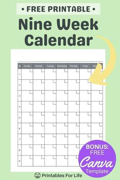 Perfect for students or professionals, this free 9-week printable calendar makes long-term planning simple. Includes space for daily tasks and a flexible undated design. Download the PDF or Canva version and customize it for your needs.