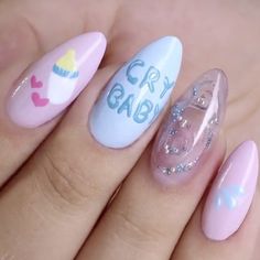 JUST ONE MORE MINUTE I GOTTA GET ALL THE BALLS THRU THE MAZE Crybaby nails by @yiredelcastillo Melanie Martinez Nails, Melanie Concert, Baby Shower Nails, Gyaru Nails, Melanie Martinez Concert, Nails Inspired, Baby Nails, Nail Polish Art, Really Cute Nails