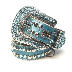 B.B. Simon 2182A86 'Sky Blue' Swarovski Crystal Belt Bb Simon Belts, Bb Belt, Sparkly Belts, Bling Belts, Y2k Accessories, Crystal Belt, Blue Belt, Gold Belts, Designer Belts