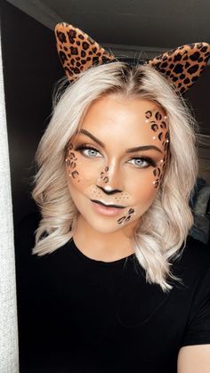 Kitty Halloween Costume For Women, Cheetah Cat Makeup, Leopard Cat Halloween Costume, Easy Leopard Costume, Cheetah Costume Women Halloween, Womens Cheetah Costume, Lioness Halloween Costume, Cheetah Costume Women Halloween Makeup, Simple Leopard Makeup