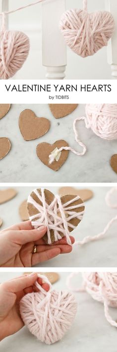 valentine yarn hearts are being made with twine