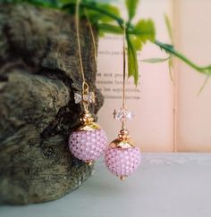 Pink Long Chandelier Earrings Bead Ball Motif 24 K Gold | Etsy Traditional Gold Earrings With Faceted Beads, Gold Earrings With Latkans And Round Beads, Handmade Elegant Pink Danglers, Pink Gold Beaded Drop Earrings, Pink Beaded Earrings For Weddings, Pink Dangle Earrings With Gold Beads, Pink Earrings With Gold Beads, Long Chandelier, Earrings Bead