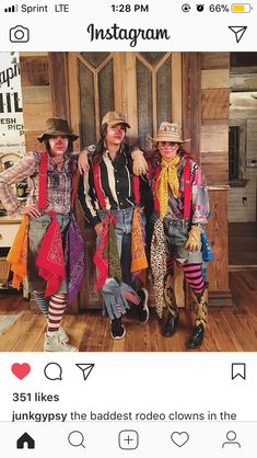 three people dressed up in costumes posing for a photo on the instagramr page