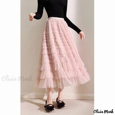 Olivia Mark - Elegant Tulle A-line Skirt with Princess Cake-Inspired Design Princess Dress Pink, Cake Princess, Tutu Cakes, Dance Attire, Floral Print Maxi Skirt, Cake Dress, Bodycon Midi Skirt, Organza Skirt, Tulle Midi Skirt