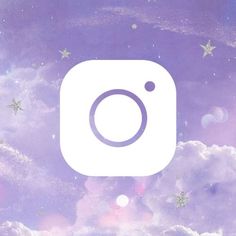 an instagram logo with stars and clouds in the background on a pastel sky