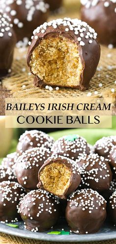 bailey's irish cream cookie balls with white sprinkles on top and in the middle