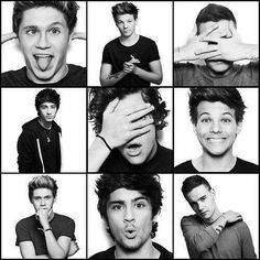 black and white photo collage of young men making funny faces with their hands over their eyes