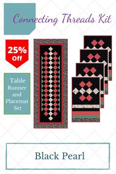 the black pearl table runner and placemat set is on sale for 25 % off