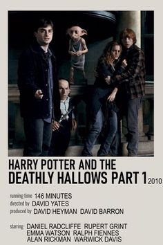 harry potter and the deathly movie poster with four people standing in front of them