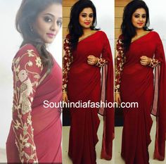 Saree With Full Sleeve Blouse, Actress Sridevi, Latest Indian Fashion Trends, Manish Malhotra Saree, Full Sleeve Blouse, Indian Fashion Trends, 2015 Fashion Trends, Modern Saree, Plain Saree