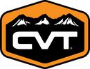 an orange and black logo with mountains in the background