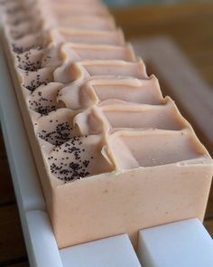 A loaf of Handmade soap ready to be cut into bars. Papaya Soap Benefits, Block Pictures, Pineapple Soap, Soap Block, Handmade Soap Packaging, Silka Papaya Soap, Tumeric Soap Bar, Hand Made Soap, Cold Process Soap Designs