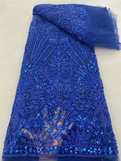 Latest Royal Blue Africa Lace Fabric Embroidery French Mesh Lace Fabric Beaded /Sequins Groom Beaded Lace Fabric, Nigerian Lace, Beaded Tulle, African Lace, Fabric Beads, Embroidery Fabric, Sequin Fabric, Eco Friendly Fabric, Tulle Lace