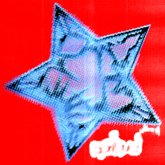 an artistic image of a blue star on a red background