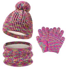 PRICES MAY VARY. High Quality Material: These kids winter hats and gloves sets with scarf are made from 100% acrylic, a skin friendly and safe material. The interior features a soft and comfy fleece lining, offering the warmest care for your little one's delicate skin. The diverse rainbow color combinations are bright and cool, making your child stand out in the crowd! Multi-Colored Yarn Design: These kids beanie sets are crafted using ribbed cable knitting technique combined with blended colorf Cheap Multicolor Winter Beanie, Toddler Scarf, Toddler Gloves, Winter Newborn, Multicolor Acrylic Beanie, One Size, Kids Mittens, Kids Winter Hats, Newborn Beanie, Kids Head