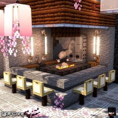 Minecraft Chandelier Design Small, Minecraft Japanese Builds Interior, Minecraft Japanese House Easy, Japanese Interior Design Minecraft, Cafe Minecraft Interior, Japanese Building Minecraft, Minecraft Cleric House, Minecraft Cafe Interior, Minecraft Building Ideas Japanese