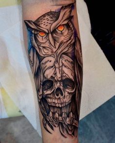 Owl With Skull Tattoo Owl And Skull Tattoo, The Underworld, Tattoo Sleeve, Sleeve Tattoo, Tattoo You, Underworld