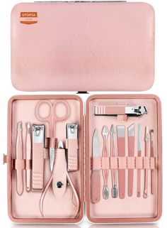 PRICES MAY VARY. 15 PCs MANICURE KIT- High quality, beautifully made manicure set; ideal for foot, hand and facial care. The set contains nail clippers for finger and toenails, peeling knives, cuticle trimmers, toenail nipper, nail file, v-shaped push stick, eyebrow tweezers, multi-purpose scissors, blackhead needle with loop remover and an ear pick PREMIUM QUALITY- Crafted from top-quality stainless steel that makes it sturdy and durable; offering flawless performance while lasting a lifetime. Hand Facial, Nail Tools Kit, Pedicure Kit Products, Nail Care Tools And Equipment, Manicure Kit Tools, Webinar Design, Push Stick, Nail Care Kit, Luxurious Travel