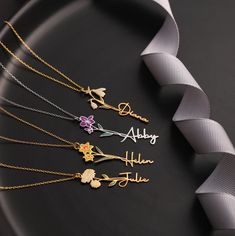 "Personalized Birth Flower Name Necklace for Woman, Personalized Minimalist Necklace Name Pendant Jewelry, Bridesmaid Proposal Gift for Her All of our jewelry can be worn every day and it is elegant. It is custom with High quality materials and made with care by hand. Also, our dainty jewelry is a perfect gift for your loved and friends; the most special jewelry you can find. 💎 MATERIAL Pendants and Chains are High Quality Solid 925 Sterling Silver 🌟 FINISH: Sterling Silver ∙ Gold ∙ Rose Gold Birthday Jewelry With Flower Pendant And Name, Elegant Birth Flower Name Necklace For Mother's Day, Personalized Flower Name Necklace, Silver Birth Flower Name Necklace For Mother's Day, Birthday Flower Pendant Name Necklace, Bridesmaid Proposal Gifts, Flower Names, Name Jewelry, Birthday Jewelry Gift