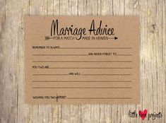 a marriage advice card on top of a wooden table