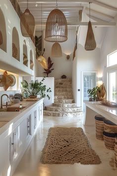 the kitchen is clean and ready to be used as a dining room or living area