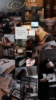 a collage of law related images including books, papers and gaven's