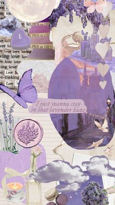 an altered collage with flowers, lavenders and hearts