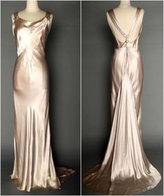 1930s Dress Evening Hollywood Glamour, 1930s Evening Dress, 1930s Fashion Dresses, Vintage Evening Gowns, Silver Cocktail Dress, Satin Evening Gown, 1930s Dress