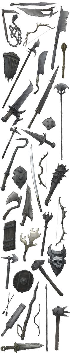 an image of various tools that are being used in the warhammerer game, including swords and knives