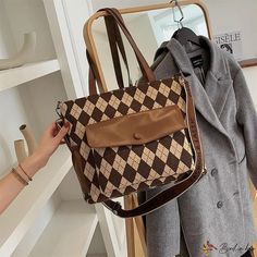 Bird in Bag - Large-capacity bags women's bags new simple plaid shoulder bag retro tote bag Bird In Bag, Large Bags, Louis Vuitton Damier, Patch Pocket, Bags Women, Bag Lady, Louis Vuitton, Plaid, Tote Bag