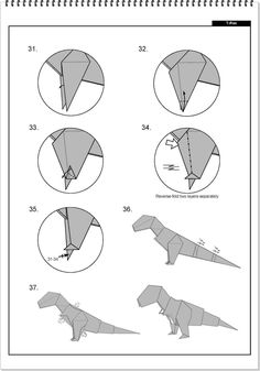 the instructions for how to make an origami dinosaur