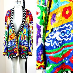 "This is a WOW, one fabulous one of a kind fabulous Jacket!! The colors, the style...it is fantastic!! Excellent Measuring: 30\" length Bust: 40\" Hip: 44\" Sleeves: 25\" This is absolutely fabulous, rare and fabulous! Pet Free/smoke free Enjoy!" Multicolor Embellished Outerwear For Winter, Embellished Multicolor Outerwear For Spring, Multicolor Embellished Outerwear For Spring, Fall Multicolor Beaded Outerwear, Festive Multicolor Embellished Outerwear, Long Duster Coat, Black Sequin Jacket, Tuxedo With Tails, Sequin Coats