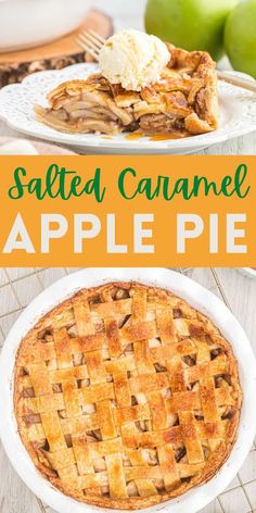 salted caramel apple pie with text overlay